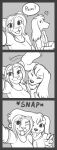  anthro blep canid canine canis clothing dialogue dialogue_box domestic_dog duo english_text felid female floppy_ears freckles_(artist) gesture grey_background greyscale hoodie lion male male/female mammal monochrome one_eye_closed open_mouth open_smile pantherine pecas_(freckles) selfie simple_background smile sound_effects text tongue tongue_out topwear v_sign wide_eyed wink 