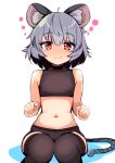  1girl animal_ears black_thighhighs blush closed_mouth grey_hair harakune_(mugennero) mouse_ears mouse_tail navel nazrin red_eyes short_hair simple_background smile solo tail thighhighs touhou white_background 