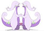 &lt;3 anthro ball biped duo erection eye_contact generation_6_pokemon genitals goodra green_eyes hi_res humanoid_genitalia humanoid_penis looking_at_another male male/male nintendo open_mouth penis penises_touching pokemon pokemon_(species) purple_body shadow simple_background slime smile solterv video_games white_background 