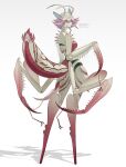  absurd_res animal_humanoid antennae_(anatomy) arthropod arthropod_abdomen arthropod_humanoid compound_eyes female flower_mantis hair hi_res humanoid insect looking_at_viewer looking_back mantis multi_arm multi_limb orchid_mantis pink_eyes pink_hair ruko220 simple_background solo spikes spikes_(anatomy) white_background wide_hips 