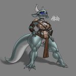  absurd_res anthro armor big_tail breasts claws clitoris clothed clothing digital_drawing_(artwork) digital_media_(artwork) eyebrows eyelashes female genitals green_body green_skin grey_body grey_skin hand_on_butt hand_on_leg hi_res horn huge_tail kobold long_ears long_horn long_tail looking_at_viewer multicolored_body multicolored_skin muscular muscular_female open_mouth partially_clothed pink_pussy purple_sclera pussy rashchaos scalie shadow sharp_claws signature smile smiling_at_viewer standing teeth thick_tail thick_thighs toe_claws white_body white_skin wide_hips 