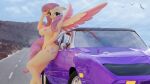  3d_(artwork) absurd_res anthro anthrofied big_breasts breasts car digital_media_(artwork) equid equine feathers female fingering fingering_self flutterpink_3d fluttershy_(mlp) friendship_is_magic genitals hasbro hi_res mammal masturbation my_little_pony navel nipples nude pussy solo vehicle yellow_body yellow_feathers 