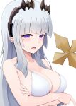  1girl absurdres arms_under_breasts bangs bikini blush breasts cleavage crossed_arms grey_hair hair_ornament highres honey_strap large_breasts long_hair looking_at_viewer mole mole_under_eye open_mouth purple_eyes saionji_mary solo swimsuit temari_rin upper_body very_long_hair virtual_youtuber white_bikini 