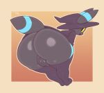  2022 anthro anthrofied artist_name balls big_balls big_butt big_penis black_body black_clothing black_fur black_legwear black_nose black_pupils black_thigh_highs black_topwear blue_body blue_fur blue_markings border bottomless butt clothed clothing digital_media_(artwork) eeveelution foreskin frumples fur generation_2_pokemon genitals glistening glistening_body hat headgear headwear huge_butt humanoid_genitalia humanoid_penis legwear looking_at_viewer looking_back looking_back_at_viewer male markings multicolored_body multicolored_fur nintendo open_mouth open_smile orange_background orange_border outline partially_clothed partially_retracted_foreskin penis pokemon pokemon_(species) pokemorph presenting presenting_hindquarters pupils rear_view shiny_pokemon simple_background smile solo thick_thighs thigh_highs tongue topwear umbreon video_games wide_hips wizard_hat yellow_body yellow_eyes 
