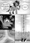  2022 comic crossover curved_horn digital_media_(artwork) english_text equid equine falling feral friendship_is_magic greyscale hasbro hooves horn horse king_sombra_(mlp) looking_down male mammal monochrome my_little_pony partially_submerged pony screaming solo splash teleportation text them&#039;s_fightin&#039;_herds unicorn vavacung water 
