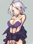  angel_(kof) blue_eyes bra breasts cleavage highres jacket kore_(kore) large_breasts looking_at_viewer open_clothes open_jacket solo stomach the_king_of_fighters underwear white_hair 