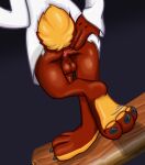  anthro anus blackpuma bobcat bottomless brown_body brown_fur bubsy bubsy_(series) bubsy_bobcat butt clothed clothing feet felid feline foot_focus fur hi_res lynx male mammal presenting presenting_anus presenting_hindquarters shirt solo spread_butt spreading tan_body tan_fur topwear video_games 