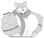  abs absurd_res anthro armwear bergamo biceps big_muscles canid canine canis clothing dragon_ball dragon_ball_super fluffy_ears handwear hi_res looking_at_viewer male mammal monochrome muscular muscular_anthro muscular_male pecs scarf solo vein veiny_muscles wolf yongdasom 