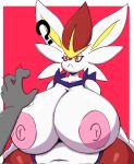  2022 4_fingers :&lt; ambiguous_gender anthro areola arthurclaws belly big_breasts big_ears blue_body blue_fur border breasts cheek_tuft cinderace confusion duo eyelashes facial_tuft female fingers fur generation_8_pokemon glistening glistening_body grey_body half-closed_eyes head_tuft hi_res huge_breasts long_ears multicolored_body multicolored_fur narrowed_eyes navel nintendo nipples offscreen_character pink_areola pink_nipples pokemon pokemon_(species) question_mark red_background red_body red_eyes red_fur red_nose shaded simple_background sketch thick_thighs tuft twitching video_games white_body white_border white_fur 