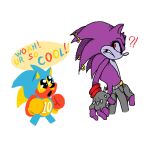  1:1 2022 ?! anthro bottomwear clothing coldsteel_the_hedgeheg dialogue discortedcat4 duo eulipotyphlan fan_character fingerless_gloves fur gloves handwear harry_potter_obama hedgehog looking_at_another male mammal meme pants piercing purple_body purple_fur red_eyes sega simple_background sonic_the_hedgehog_(series) text white_background 