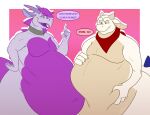  absurd_res anthro belly belly_expansion belly_grab big_(disambiguation) bump chunky comparing competition dragon drake_(disambiguation) duo expansion hi_res kobold macro male missingphd moobs obese overweight scarf slightly_chubby vore 