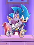  absurd_res anthro blaze_the_cat chair desk detailed_background domestic_cat duo eulipotyphlan felid feline felis female furniture hedgehog hi_res male male/female mammal narrowed_eyes paper pencil_(object) sega smile sonic_the_hedgehog sonic_the_hedgehog_(series) table zettoart 