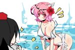  bad_id bad_pixiv_id bikini black_hair blush breasts camera female_pervert flower hair_flower hair_ornament hat hibiscus huge_breasts kona_sleipnir leaning_forward multiple_girls pervert pink_eyes pink_hair saigyouji_yuyuko shameimaru_aya short_hair swimsuit tokin_hat touhou wardrobe_malfunction 