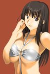  bandeau bikini_top black_hair breasts brown_eyes cleavage halter_top halterneck kawanuma_uotsuri large_breasts long_hair o-ring o-ring_bikini o-ring_top original solo strapless swimsuit tubetop underboob 