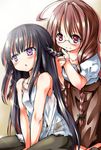  amatsuka_kosame amatsuka_urara baby_princess bad_id bad_pixiv_id black_hair blush braid brown_hair camisole glasses long_hair multiple_girls pantyhose purple_eyes red_eyes shirasagi_rokuwa twin_braids 