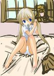  adjusting_hair barefoot corona_timir feet long_hair lyrical_nanoha mahou_shoujo_lyrical_nanoha_vivid mouth_hold no_pants okatora panties solo twintails underwear 