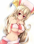  blonde_hair breasts groin hat katami_shinta large_breasts long_hair navel red_eyes sengoku_hime shimazu_yoshihisa_(sengoku_hime) smile solo underboob 