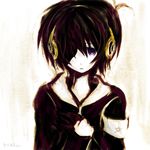  bad_id bad_pixiv_id black_hair black_matagi black_rock_shooter d_midiror eyepatch headphones purple_eyes solo 