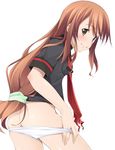  ass blush brown_eyes brown_hair kazumu long_hair no_pants ookami-san ookami_ryouko panties panty_pull school_uniform smile solo underwear 