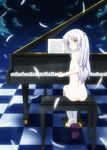  angel_beats! ass blush checkered checkered_floor cloud feathers flat_chest from_behind grand_piano half_updo instrument long_hair looking_back nekomimi_kanon night nipples nude panties panties_around_one_leg perspective piano silver_hair sky socks solo tenshi_(angel_beats!) underwear very_long_hair yellow_eyes 
