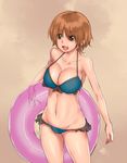  bikini breasts cleavage innertube large_breasts original rokuichi short_hair solo swimsuit 