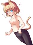  absurdres alice_margatroid animal_ears aqua_eyes bespectacled black_legwear blonde_hair blush breasts cat_ears cat_tail glasses highres kemonomimi_mode medium_breasts murasin nipples pantyhose short_hair solo tail topless touhou 