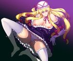  blonde_hair breasts elbow_gloves gloves hat highres huge_breasts long_hair panties purple_eyes satou_souji solo thighhighs touhou underwear white_legwear yakumo_yukari 