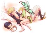  1girl bad_id bad_pixiv_id blonde_hair braid butterfly_wings couple fairy flower hat hat_feather head_wreath hetero ingway_(odin_sphere) long_hair lying mercedes odin_sphere pointy_ears short_hair sleeping takamizawa_mayu tree wings 