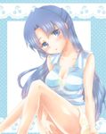  asakura_ryouko blue_eyes blue_hair casual long_hair solo striped suzumiya_haruhi_no_yuuutsu yoshizoe_eiko 