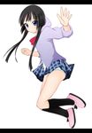  akiyama_mio black_eyes black_hair hood hoodie k-on! long_hair no_thank_you! panties pantyshot plaid plaid_skirt sk_(buta) skirt sleeves_pushed_up solo striped striped_panties underwear 