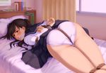  arms_behind_back ass bdsm bed blush bondage book bound bound_arms bound_knees bound_wrists brown_hair crotch_rope curtains gagged long_hair looking_back lying original panties pantyshot pantyshot_(lying) pillow ponytail rope school_uniform serafuku skirt skirt_lift solo suda_(yuunagi_enikki) tears underwear window 