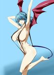  armpits barefoot bat_wings blue_eyes blue_hair breasts covered_nipples demon_girl demon_tail highres huge_breasts kurono_kurumu open_mouth q_azieru rosario+vampire simple_background sketch slingshot_swimsuit solo succubus swimsuit tail wings 