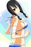  ass bandage_over_one_eye bandages bikini black_hair blue_eyes braid breasts butt_crack covered_nipples eyepatch from_behind kobushi_abiru large_breasts looking_back open_mouth sakebuotoko sayonara_zetsubou_sensei short_hair solo swimsuit twin_braids underboob 