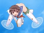  ass bottomless brown_hair kiyosumi_school_uniform mahjong maruto! miyanaga_saki parody red_eyes saki school_uniform serafuku short_hair solo striker_unit world_witches_series 