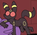  anthro bed bottomwear bottomwear_down closet clothed clothing door eeveelution foreskin furniture generation_2_pokemon genitals looking_at_viewer male nintendo pants pants_down partially_clothed penis pokemon pokemon_(species) silly_imp solo umbreon video_games wide_eyed 