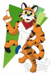  anthro felid frosted_flakes genitals half-erect hokshi kellogg&#039;s looking_at_viewer male mammal mascot pantherine penis solo tiger tony_the_tiger 