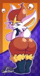  2022 anthro big_breasts big_butt breasts butt cinderace digital_media_(artwork) female fur generation_8_pokemon ghostlyfoxy hi_res lagomorph leporid long_ears looking_at_viewer looking_back mammal nintendo nude pokemon pokemon_(species) pokemon_unite rear_view red_eyes signature smile smug solo standing teeth thick_thighs video_games white_body white_fur wide_hips 