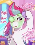  absurd_res blue_eyes bodily_fluids cucumber dialogue english_text equid equine face_mask female food hasbro hi_res mammal marenlicious mlp_g5 multicolored_wings my_little_pony offscreen_character pegasus plant sweat sweatdrop text vegetable wings zipp_storm_(mlp) 