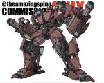  arm_cannon chain_gun commission highres looking_at_viewer mecha missile_pod no_humans original parted_lips red_eyes robot science_fiction solo standing theamazingspino transformers weapon wheel white_background 