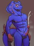  anthro bodily_fluids cobra cum ejaculation esayian_(oc) genital_fluids hands-free male muscular muscular_anthro reptile scalie snake solo spontaneous_ejaculation tongue tongue_out unknown_artist 