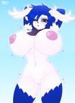  blue_eyes blue_hair breasts female generation_4_pokemon genitals hair hi_res legendary_pokemon nintendo nipples nude pokemon pokemon_(species) pussy razplus shaymin shiny_pokemon sky_forme_shaymin solo video_games 