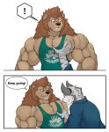  clothed clothing domestic_cat felid feline felis fluffy hi_res leolex lion maine_coon male mammal mane mskieth muscular muscular_male pantherine pecs smile two_males 