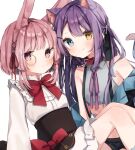  2022 2girls animal_ear_fluff animal_ears bangs bare_shoulders belt_collar blue_eyes blush bow cat_ears cat_girl cat_tail closed_mouth collar commission crop_top dress heripiro heterochromia long_sleeves looking_at_viewer monocle multiple_girls original pink_eyes pink_hair purple_hair rabbit_ears rabbit_girl ribbon shorts skeb_commission smile tail white_background white_dress yellow_eyes 