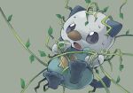  animal_focus blue_eyes commentary_request entangled freckles full_body gerigoo green_background highres nervous no_humans open_mouth oshawott plant pokemon pokemon_(creature) seashell shell simple_background solo sweat vines 