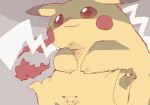  :3 animal_focus blush_stickers brown_eyes closed_mouth commentary_request electricity gerigoo giant gigantamax gigantamax_pikachu grey_background happy highres no_humans partial_commentary pikachu pokemon pokemon_(creature) sitting sketch smile smoke solo_focus spread_legs 