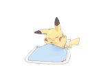  :3 animal_focus arms_up blanket closed_eyes closed_mouth commentary_request full_body gerigoo happy highres no_humans partial_commentary pikachu pillow pokemon pokemon_(creature) simple_background sitting sketch smile solo stretching under_covers upper_body white_background 