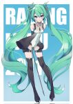  1girl absurdly_long_hair aqua_hair character_name closed_mouth contrapposto covered_navel dated_commentary english_text full_body goodsmile_racing hatsune_miku highres kusunokimizuha leaning_forward legs_apart long_hair looking_at_viewer racing_miku racing_miku_(2011) smile solo very_long_hair vocaloid wavy_hair 