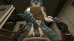  anthro arey_lange armor belly_tattoo black_nails blue_hair blue_stripes colored_nails duo female first_person_view fish genitals glistening glistening_body glock glock_19 gun hair hand_on_leg hand_on_pussy hand_on_thigh handgun hi_res human looking_at_viewer looking_down_at_viewer lying lying_on_floor mammal marine military multicolored_body multicolored_hair muscular muscular_anthro muscular_female nails nika_sharkeh on_back pistol presenting presenting_pussy pussy ranged_weapon requiem_shark shark shooting_range sitting sitting_on_another smile soldier spread_pussy spreading stripes tattoo teeth tiger_shark two_tone_body two_tone_hair warrior weapon 