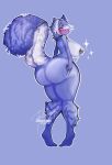  absurd_res anthro big_butt bikini blue_body blue_fur bonisteen butt clothing elizabeth_(mrschllyay) embarrassed felid feline female fluffy fluffy_tail fur hi_res huge_butt hybrid invalid_tag mammal mephitid puffed_cheeks skunk solo swimwear tall_girl 