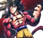  1boy abs absurdres biceps black_hair body_fur dragon_ball dragon_ball_gt highres large_pectorals male_focus monkey_boy monkey_tail muscular muscular_male pants pectorals red_fur smirk solo_focus son_goku spiked_hair super_saiyan super_saiyan_4 tail yellow_eyes yellow_pants yuuri_(fukuroudou) 